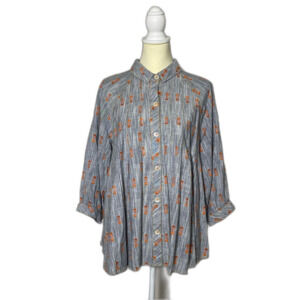 Ivy Jane Blue Heathered Chambray Button Up Blouse W/ Embellishments Women's Sml